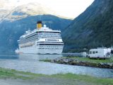 One highlight of our Scandinavian tour was this cruise ship beside the campsite at Geirangerfjord