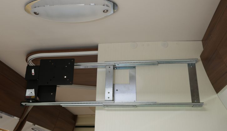 The TV bracket comes as part of the Comfort Pack, which costs £3496 – read more in the Practical Motorhome Pilote Foxy Van V540G review