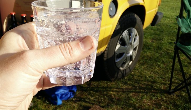 Happily pitched on site, gin and tonic in hand and sun shining, what could be better?