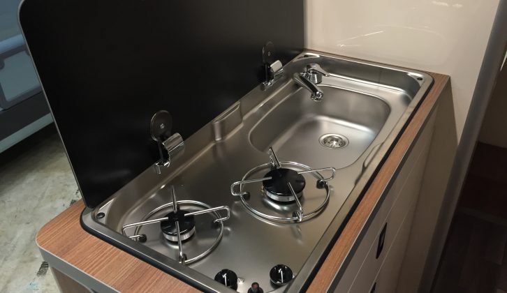 In the kitchen of the Amundsen, there's now a one-piece lid that covers both the sink and the two-burner hob