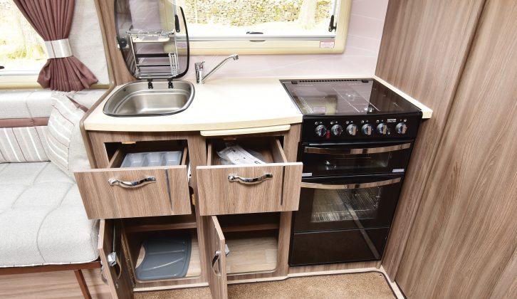 You get a separate oven and grill plus good storage in the Auto-Sleeper Corinium FB's kitchen