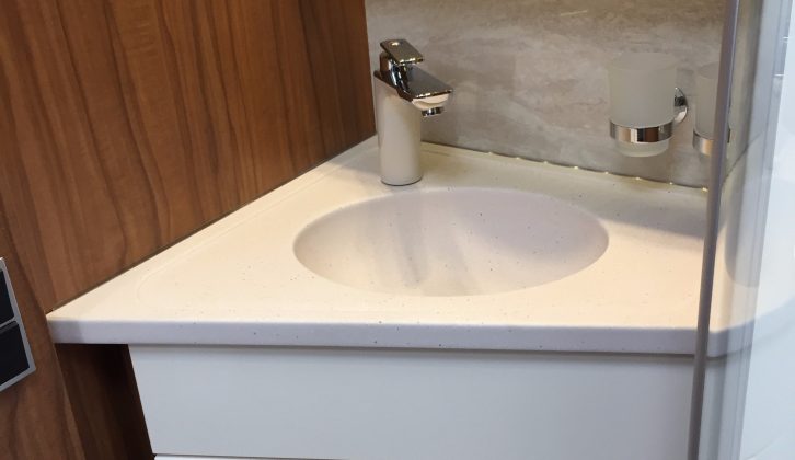 This new sink arrangement features in the central washroom of the 2017 PremiumLine Hymer motorhomes