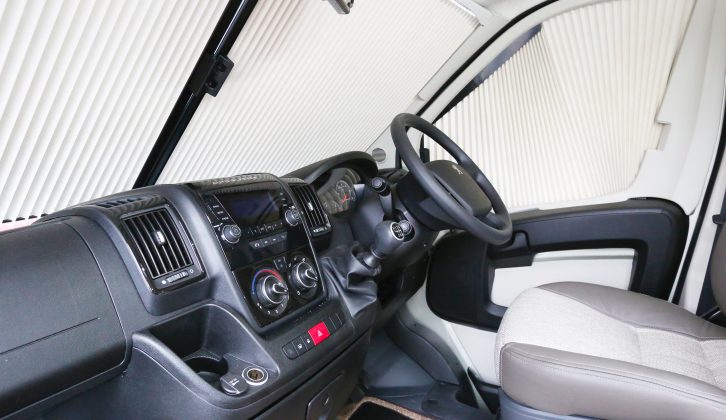 Concertina cab blinds are fitted as part of the Winter Pack, a cost option, however, DAB radio with USB and Bluetooth is standard in the Auto-Sleeper Stanway