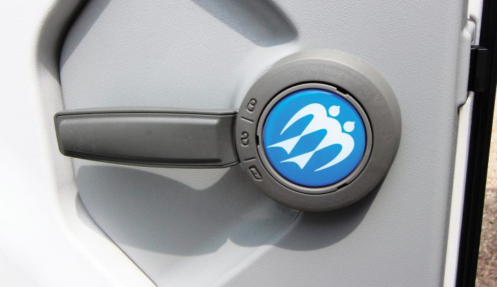 An interior door handle with the Knaus ‘swallows’ logo sets the tone –  it’s stylish and declarative, and little things matter a lot