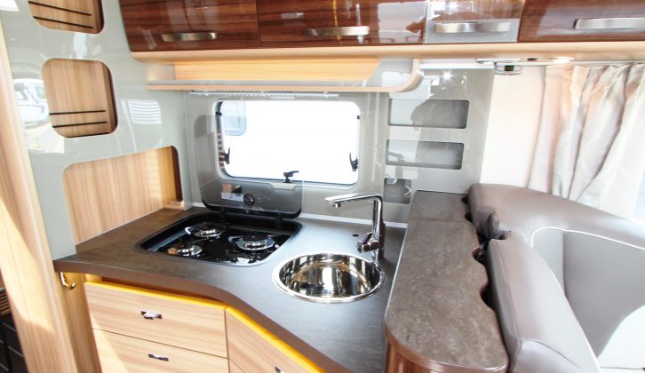 The Knaus Sun I 900 LEG has a stylish kitchen split across the width of the ’van