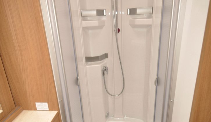 As well as being fully lined, the shower in the Dethleffs 4-travel T 6966-4 has a rail where you could hang damp or wet clothes