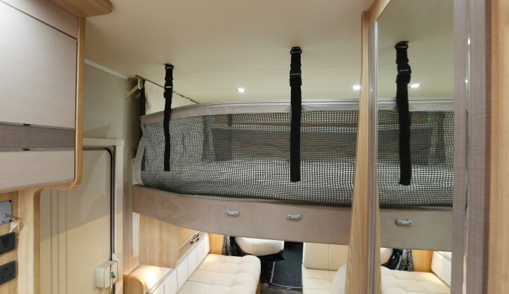The Autoquest 196 uses a drop-down bed in preference of a Luton – it is the first Elddis to have one of these beds