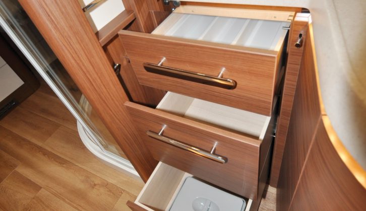 The kitchen drawers are soft-close and have a central locking function – read more in the Practical Motorhome Niesmann+Bischoff Arto 79F review