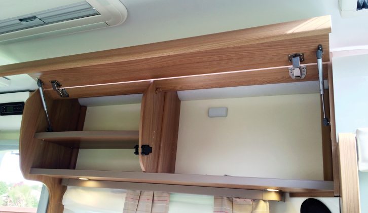 These eye-level lockers are large and easy to access – find out more in the Practical Motorhome Bailey Autograph 75-2 review