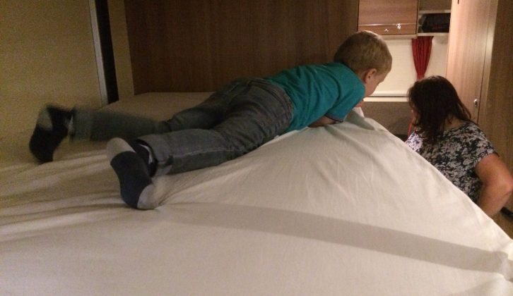The drop-down bed's operation was sheer magic for little Finn