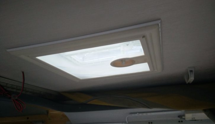 Not much of a picture, but this shows the rooflight from the inside – complete with the home-made trim filling the gap between the rooflight and the ceiling
