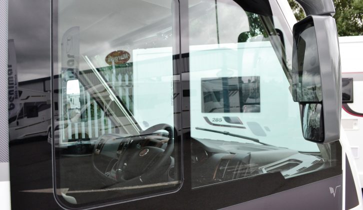 The cab window of the Mobilvetta K-Yacht Tekno Line MH-80 has no B-pillar, giving you a clearer view than is usual in Continental A-class motorhomes