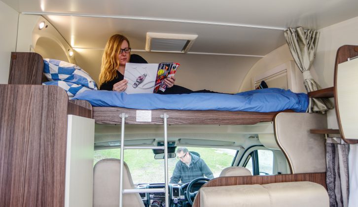 The good-sized overcab bed also doubles as a handy overflow area for the dinette, plus you can use it for storage when safely pitched on site