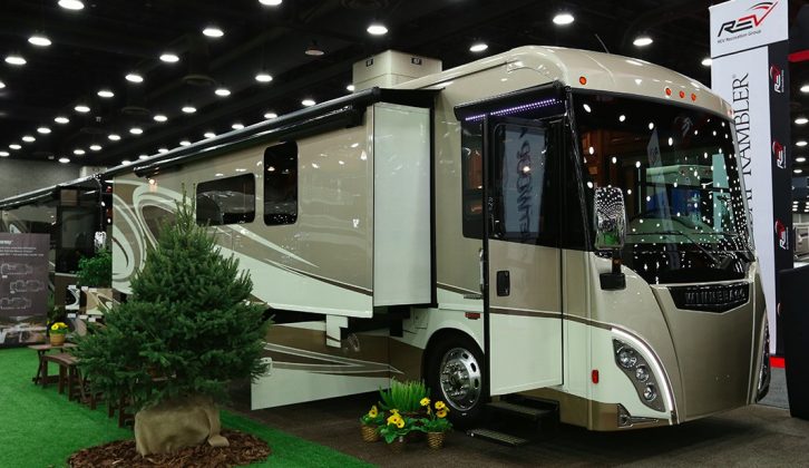 For approximately $315,000, this Winnebago Journey monster liner can be yours – it has every conceivable mod con for life on the road, with slide-outs on both sides