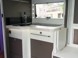 The Chausson 630's kitchen area is well lit and looks stylish with a sleek chrome tap, but it's not a huge space