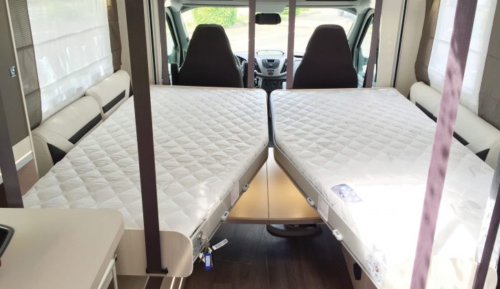 Two single drop-down beds means everyone can have easy access to other parts of the motorhome if they need to during the night