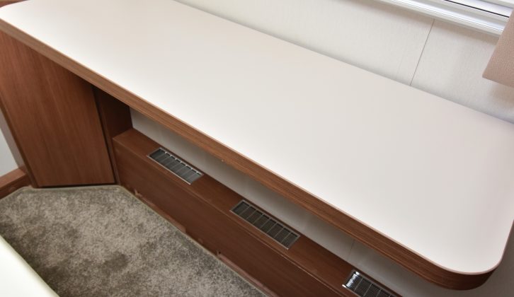 This fold-up dresser adds the option of more shelf space at the end of the bed – note the multiple vents below for extra comfort