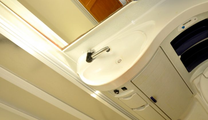 The washroom in this Hymer motorhome has superior-quality mouldings and fittings