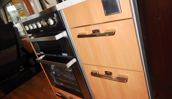 The kitchen drawers in this Hymer motorhome are usefully deep, as well as being sturdy, easy-to-open and soft-closing