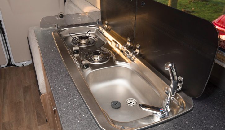 The worktop is quite shallow, hence the two-burner hob, but it’s well thought-out and you get a glass lid that covers the sink and/or hob
