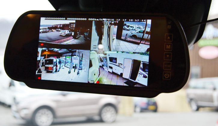 The screen on this system from Richard Baldwin Motorhomes gives the driver up to five views