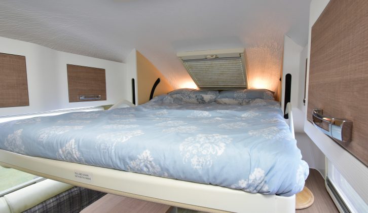 The drop-down double bed has a memory foam mattress for extra comfort, and rises neatly out of the way when not in use