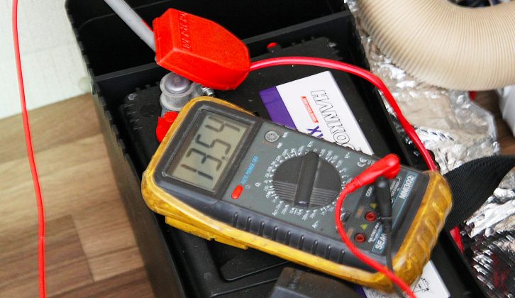 With the engine running, a multimeter was used to measure the battery’s charge