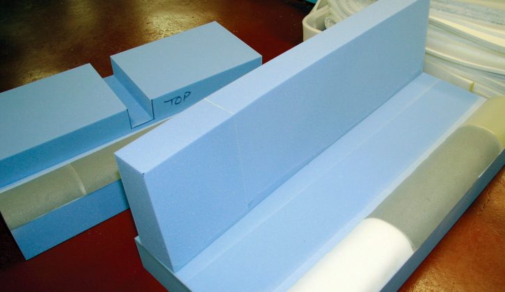 New foam of the required density for the seats is measured, shaped and cut to size