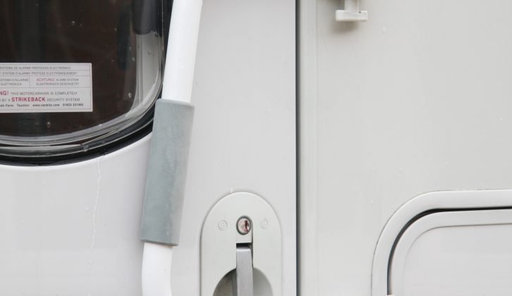 Entrance doors on coachbuilts, especially elderly ones, are frequently compromised – an additional, lockable ‘D’ handle such as this Fiamma item boosts security, as well as helping the less mobile