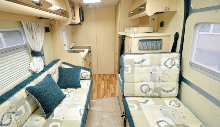 Use of light-toned woods and fabrics maximises the feeling of interior space in this 2016 Auto-Sleeper Kemerton XL