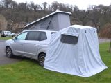 The easy-to-set-up tailgate awning extends the living space