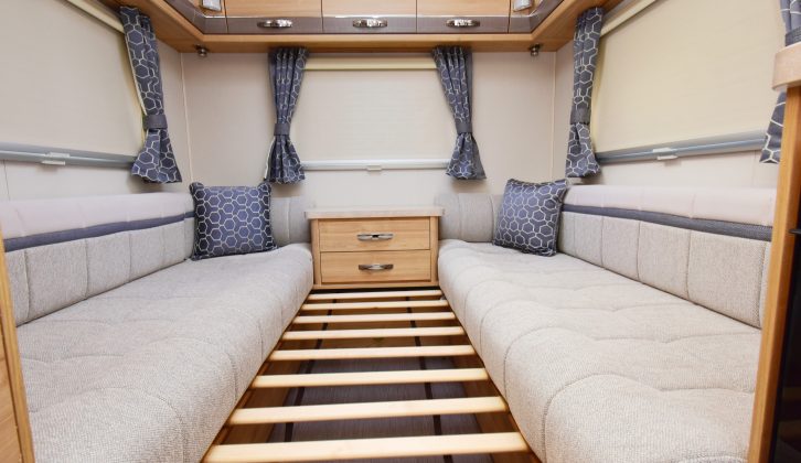 The double bed makes up easily, using tried ’n’ tested sliding slats – and if you want wraparound seating instead of the centre chest, that is a £210 option