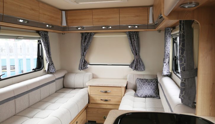 The triple-aspect rear lounge has new Montela soft furnishings, with a smart honeycomb design, plus seven overhead lockers