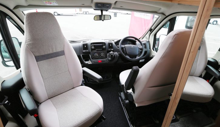 The passenger seat rotated to face rearwards – these captain’s chairs have a new Nagoya fabric covering for the 2017 model year