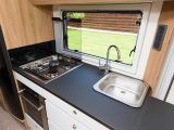 The square sink with its flush-fit screwheads on display is the one slight negative in an otherwise ergonomic kitchen – read more in the Practical Motorhome Bailey Autograph 79-4 review