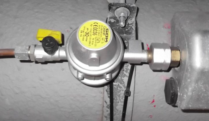 This shows a direct-mounted regulator – fitting one to your motorhome's system would ensure that any leak would be slower than without