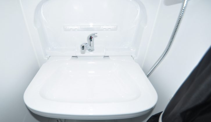 There is also a fold-down sink in the washroom of this Shire Conversions motorhome