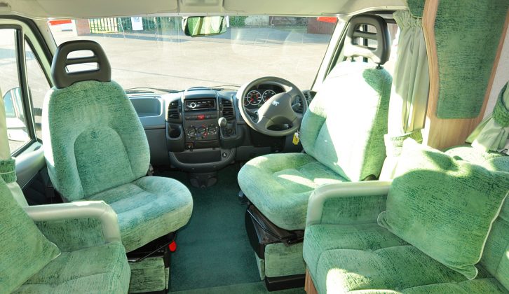 The eye-catching upholstery covers both the front seats which swivel to create a sociable lounge