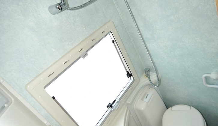 The Auto-Sleeper's washroom includes plastic mouldings all the way up to a soap dispenser, plus you can run the shower outside, thanks to the window