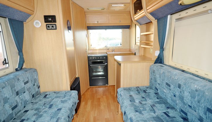 It’s a standard Auto-Sleeper Nuevo in blue upholstery, apart from a scattering of extra light units