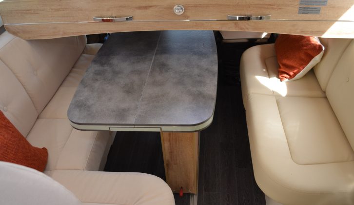 The 640 SD's larger lounge means there's somewhere to sit, even when the drop-down bed is lowered