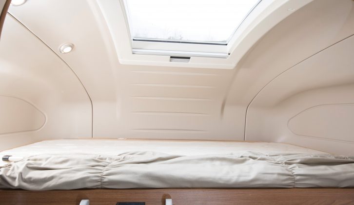 Spotlights and a rooflight help the overcab bed to not feel claustrophobic