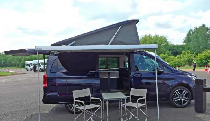 The awning is a £695 option, however the camping chairs and table come as standard with the Mercedes-Benz Marco Polo