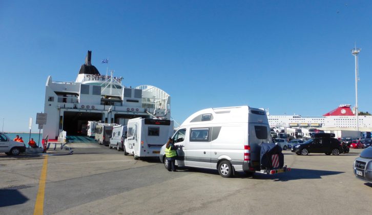 Members of a GB Motorhome Tours trip board the Italy-Greece overnight ferry
