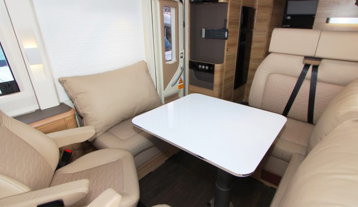 In the lounge, over-sized soft-filled scatter cushions replace conventional backrests on the fixed seating, while the cab seats are, well, supreme!