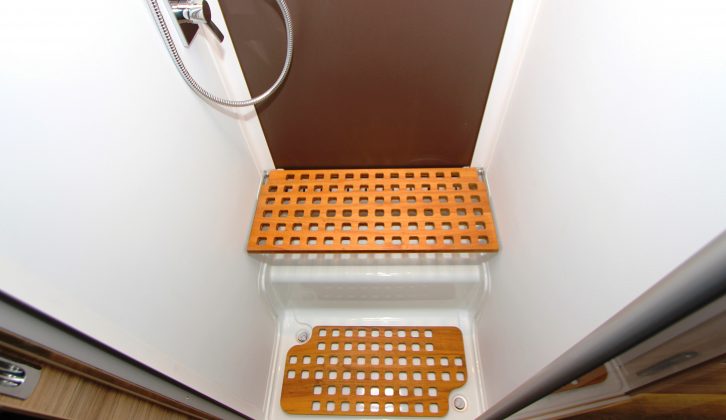The walk-in shower compartment is on the UK nearside – the rearmost duckboard is a fold-away seat over the wheelarch