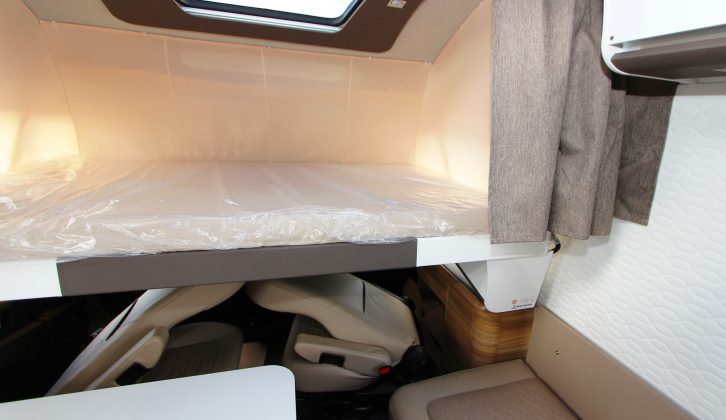 The electrically operated cab bed dropped low enough for us not to need a ladder – the rooflight helps reduce claustrophobia