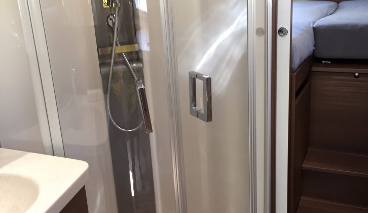 This shower door has also been redesigned for the new season on Flair models