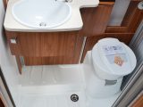 The Pilote Pacific P650U Sensation's washroom looks a tiny bit cramped when you first get into it, with a shower tray that seems to share space with the basin