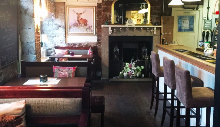 Wooden beams and a roaring fire create a cosy ambience in the bar and bistro